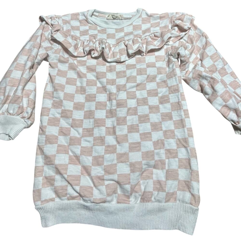 Jessica Simpson Girls sz 4 long sleeve ruffle tunic sweatshirt Pink/white check